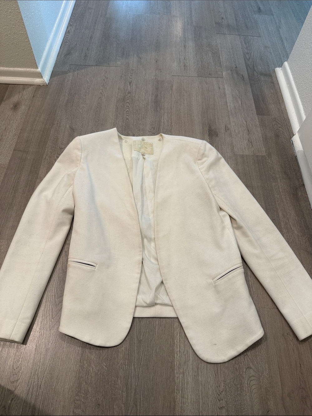 Maje Cream Collarless Tailored Jacket